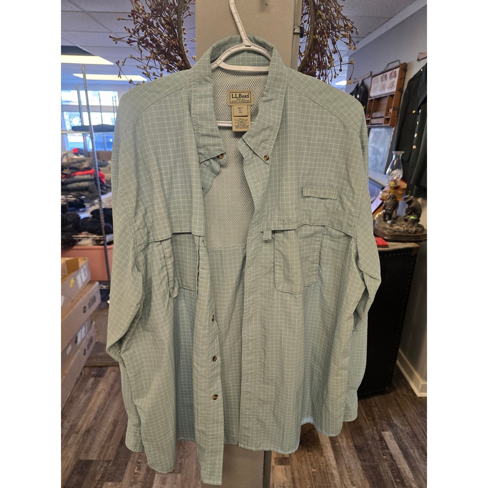 LL Bean Mens XL Fishing Shirt Long Sleeve Ventilated Grid Sage Green OXY09